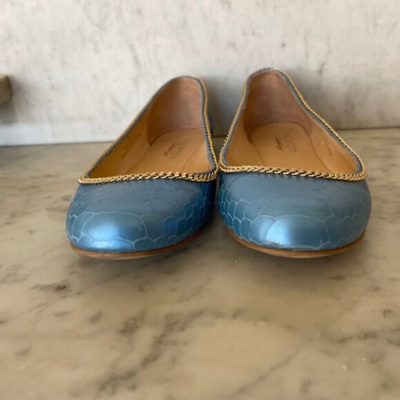 TALBOTS Snakeskin Embossed Blue Leather Braided Accent Chain Flats 6B - Picture 5 of 14